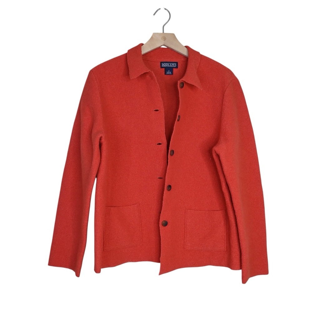 Lands' End Women's 12 100% Wool Button Front Jacket in Orange